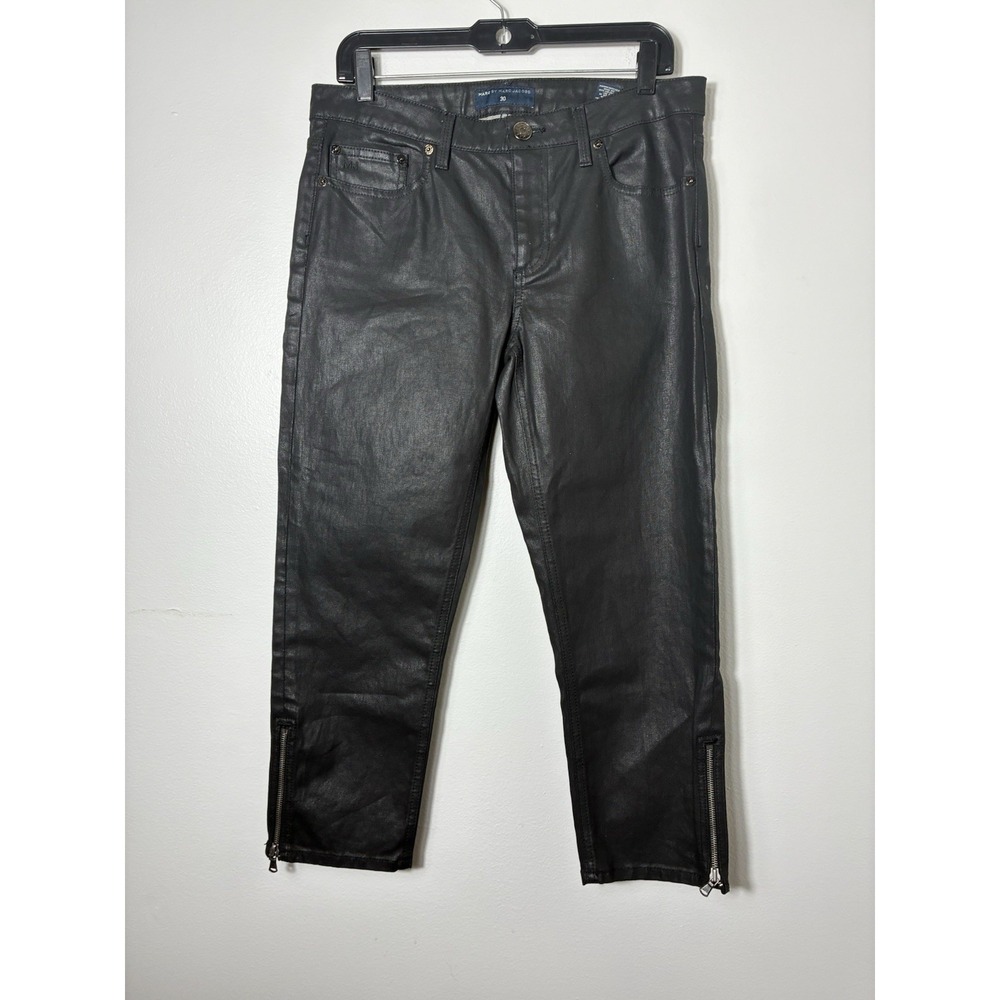 marc by marc jacobs Faux Leather Pants Sz 30 Black Straight Leg Zip Ankle Crop - Picture 1 of 11
